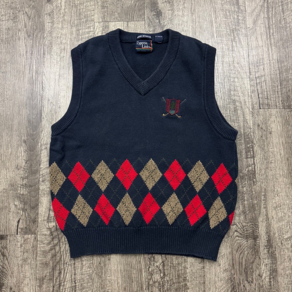 Vintage Cypress Link Argyle Golf V Neck Sweater Vest Preppy Grandpa L*